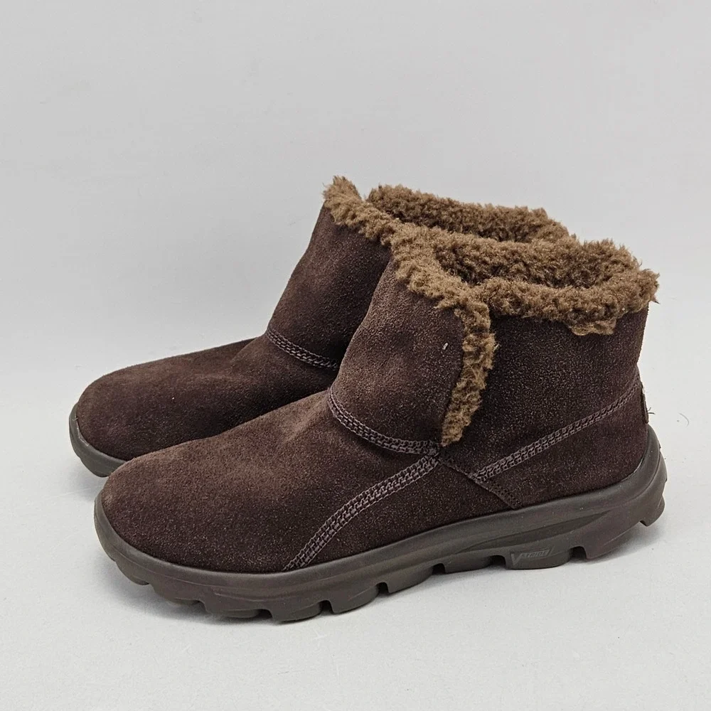 Skechers On-the-GO 13832 Womens 7 Chocolate Brown Suede Faux Fur Ankle Boots